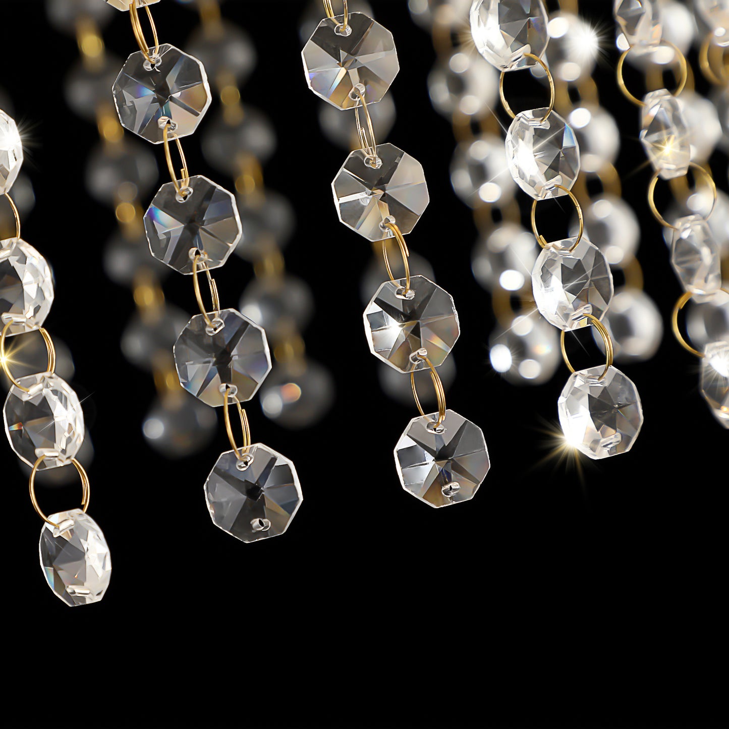24" Modern Crystal Round Chandelier with Gold Finish, Elegant Pendant Light with Cascading Beads, for Dining Room, Living Room, or Foyer (No Bulbs)