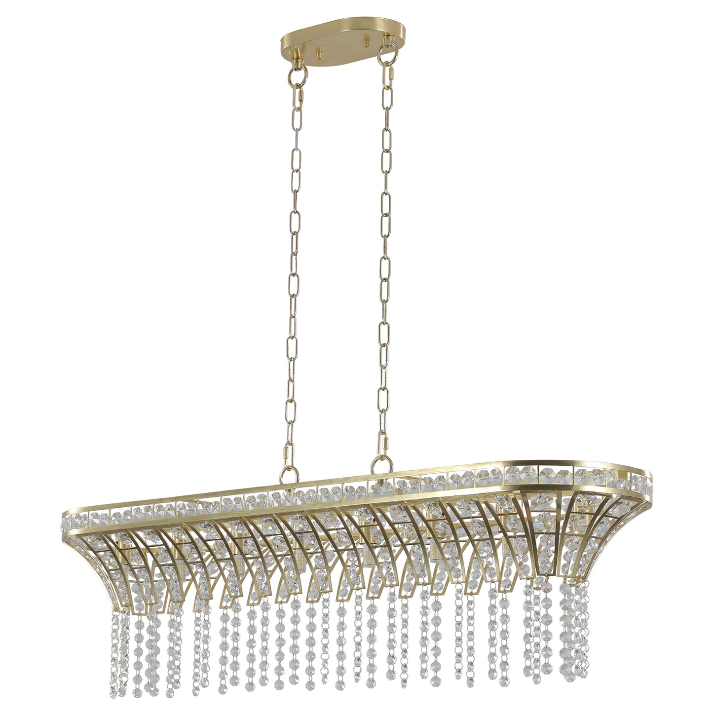 39" Modern Crystal Linear Rectangle Chandelier with Gold Finish, Elegant Pendant Light with Cascading Beads, for Dining Room, Living Room, or Foyer (Bulb Not Included)