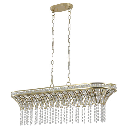 39" Modern Crystal Linear Rectangle Chandelier with Gold Finish, Elegant Pendant Light with Cascading Beads, for Dining Room, Living Room, or Foyer (Bulb Not Included)