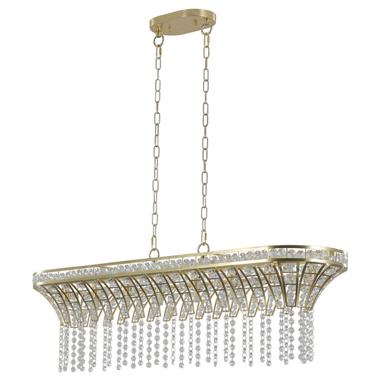 39" Modern Crystal Linear Rectangle Chandelier with Gold Finish, Elegant Pendant Light with Cascading Beads, for Dining Room, Living Room, or Foyer (Bulb Not Included)