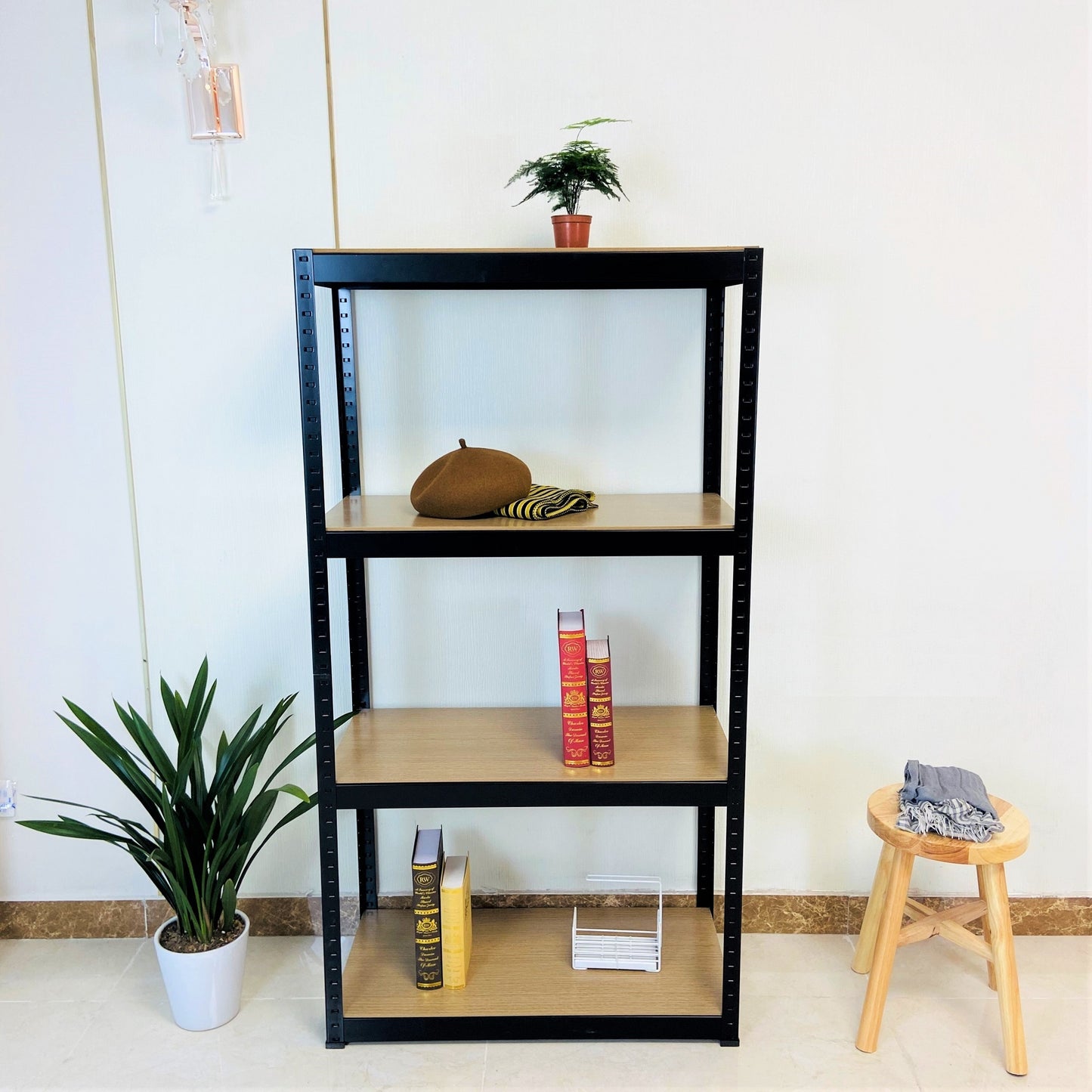 Storage Rack Shelving Unit Storage Shelf Steel Garage Utility Rack 4-Shelf Adjustable Shelves Heavy Duty Display Stand for Books, Kitchenware, Tools Boltless Assembly