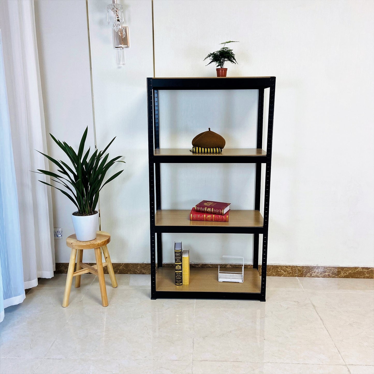 Storage Rack Shelving Unit Storage Shelf Steel Garage Utility Rack 4-Shelf Adjustable Shelves Heavy Duty Display Stand for Books, Kitchenware, Tools Boltless Assembly