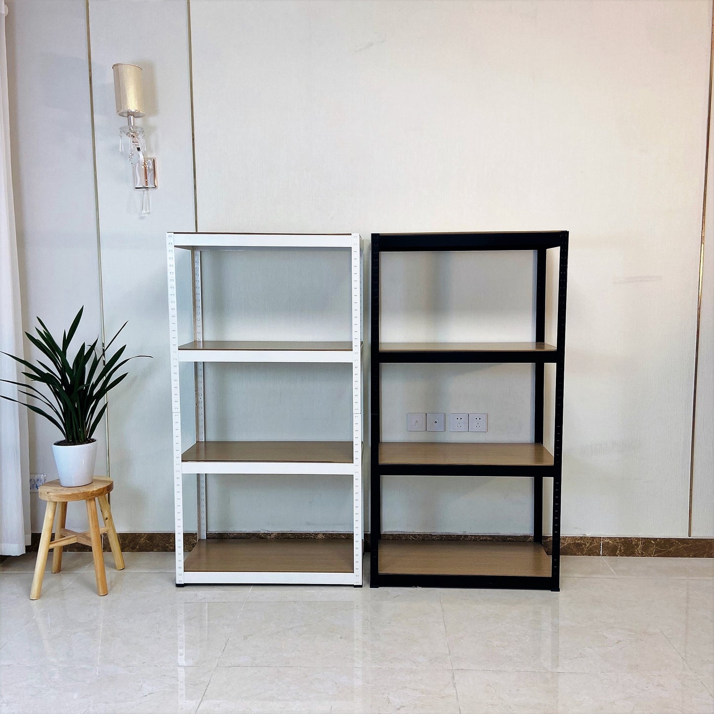 Storage Rack Shelving Unit Storage Shelf Steel Garage Utility Rack 4-Shelf Adjustable Shelves Heavy Duty Display Stand for Books, Kitchenware, Tools Boltless Assembly
