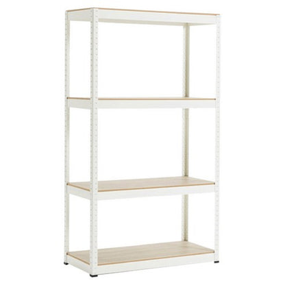 Storage Rack Shelving Unit Storage Shelf Steel Garage Utility Rack 4-Shelf Adjustable Shelves Heavy Duty Display Stand for Books, Kitchenware, Tools Boltless Assembly (White)