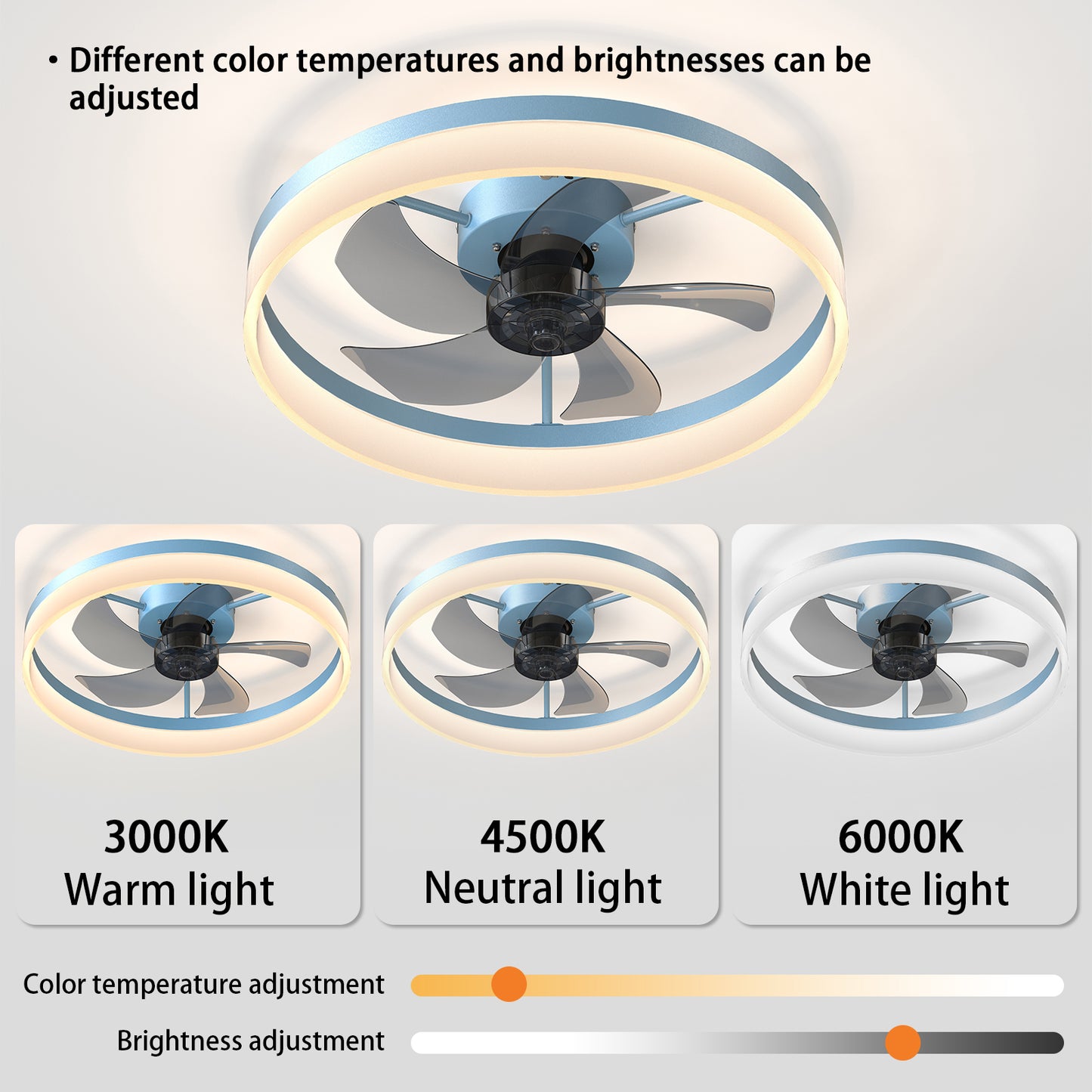 Ceiling Fans with Lights Dimmable LED Embedded installation of thin modern ceiling fans(Blue)
