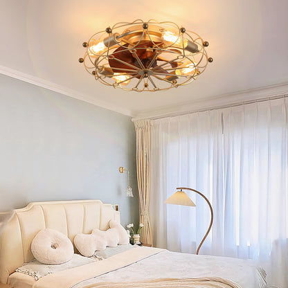 Low Profile Caged Ceiling Fan with Lights Remote Control, Embedded modern industrial ceiling fan