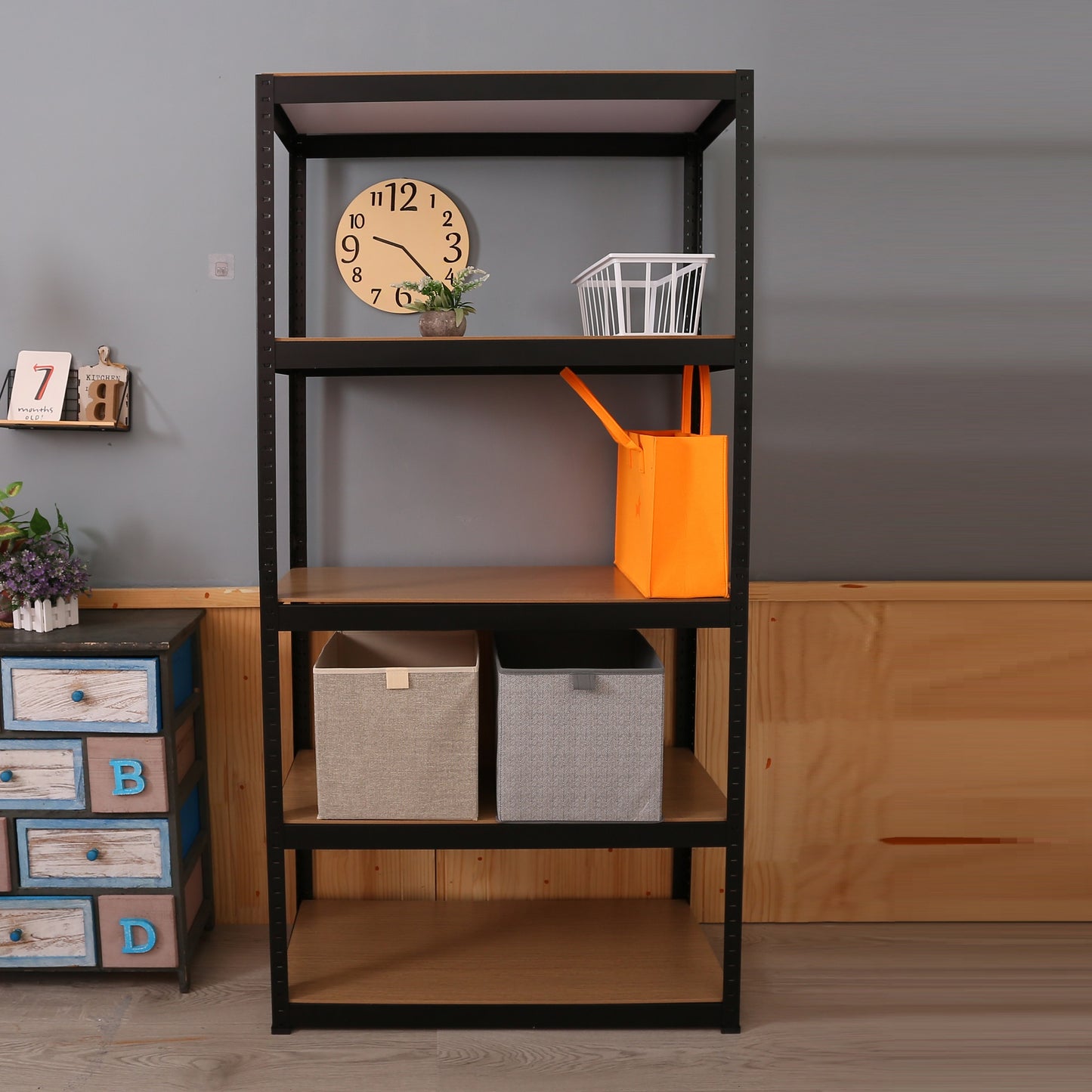 Storage Shelves - 5 Tier Adjustable Garage Storage Shelving, Heavy Duty Metal Storage Utility Rack Shelf Unit for Warehouse Pantry Closet Kitchen, 35.4" x 15.7" x 70.8", Black
