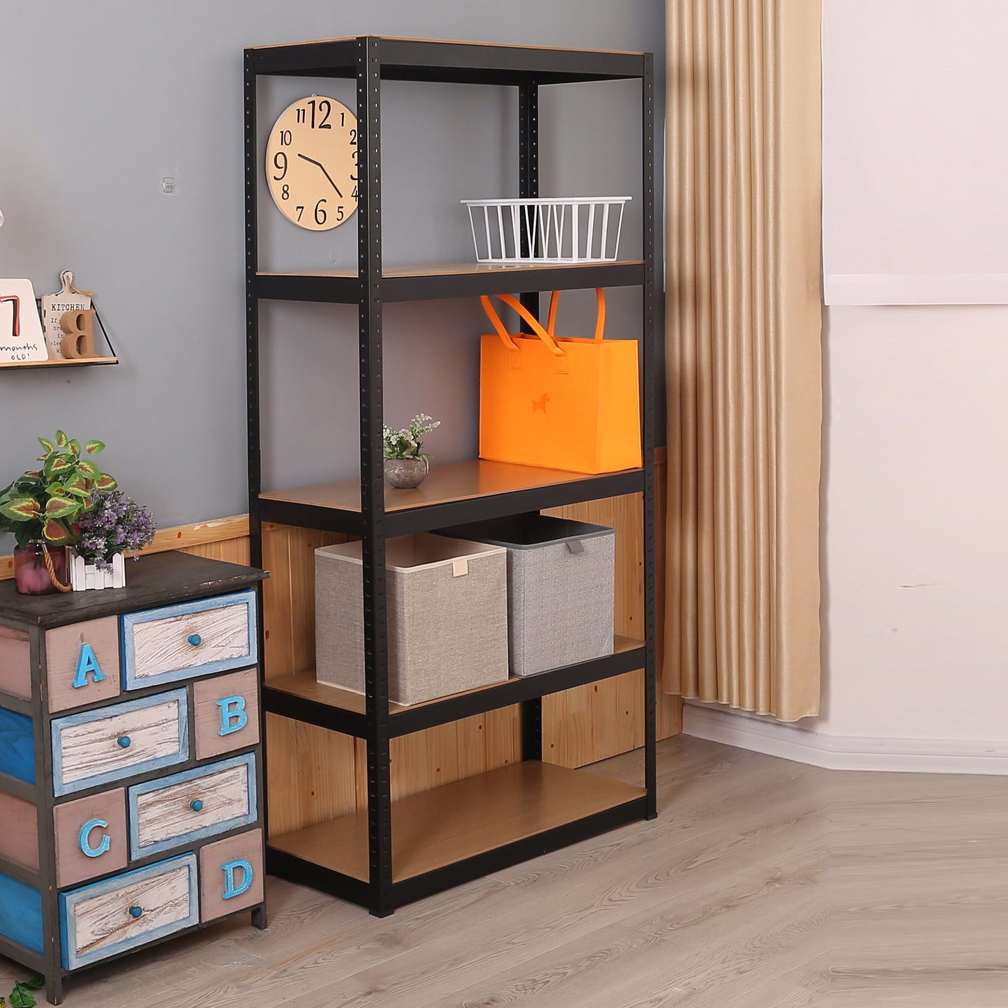 Storage Shelves - 5 Tier Adjustable Garage Storage Shelving, Heavy Duty Metal Storage Utility Rack Shelf Unit for Warehouse Pantry Closet Kitchen, 35.4" x 15.7" x 70.8", Black