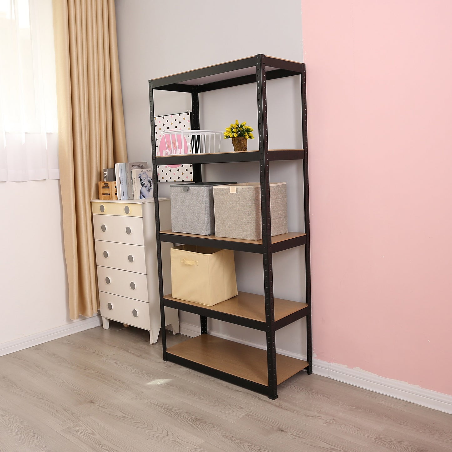 Storage Shelves - 5 Tier Adjustable Garage Storage Shelving, Heavy Duty Metal Storage Utility Rack Shelf Unit for Warehouse Pantry Closet Kitchen, 35.4" x 15.7" x 70.8", Black