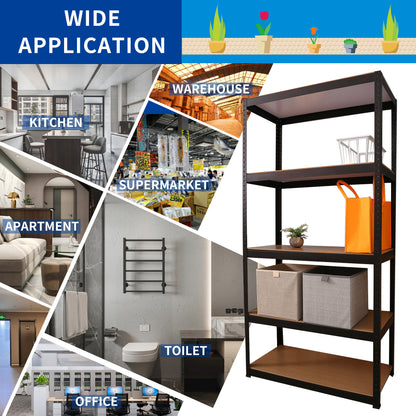 Storage Shelves - 5 Tier Adjustable Garage Storage Shelving, Heavy Duty Metal Storage Utility Rack Shelf Unit for Warehouse Pantry Closet Kitchen, 35.4" x 15.7" x 70.8", Black