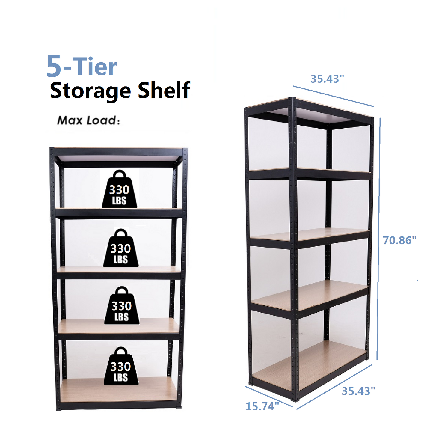 Storage Shelves -  5 Tier Adjustable Garage Storage Shelving, Heavy Duty Metal Storage Utility Rack Shelf Unit for Warehouse Pantry Closet Kitchen, 23.6" x 15.7" x 47.2", White