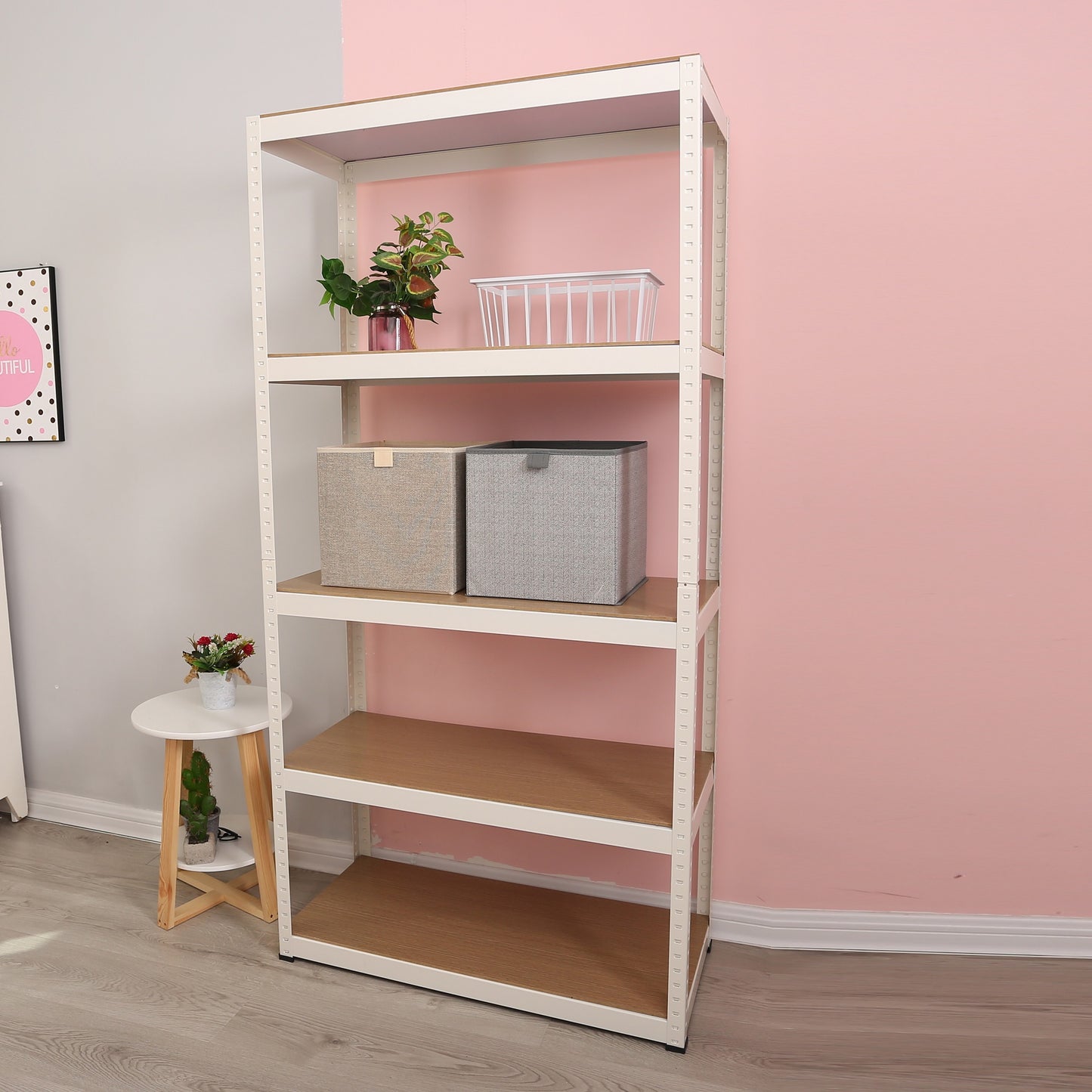 Storage Shelves -  5 Tier Adjustable Garage Storage Shelving, Heavy Duty Metal Storage Utility Rack Shelf Unit for Warehouse Pantry Closet Kitchen, 23.6" x 15.7" x 47.2", White
