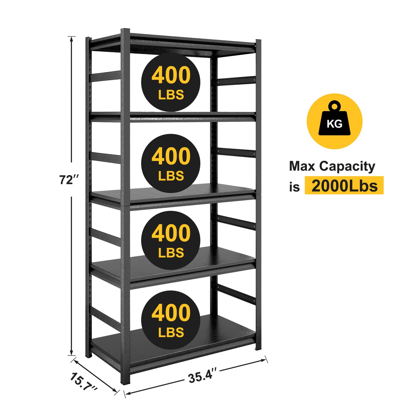 Storage Shelves 5 Tier Heavy Duty Metal Shelving Unit Adjustable Shelving Units and Storage Rack Kitchen Garage Shelf H72 * W35.4 * D15.7