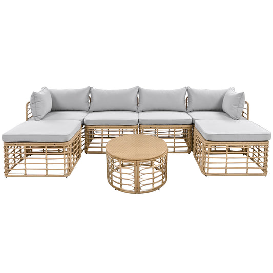 GO 7 Pieces Outdoor Patio Furniture, All-Weather Rattan Sectional Sofa Set with Thick Cushions and Pillows, Freely Combined Conversation Sets for Garden, Backyard, Balcony, Gray