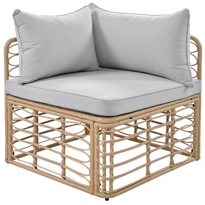 GO 7 Pieces Outdoor Patio Furniture, All-Weather Rattan Sectional Sofa Set with Thick Cushions and Pillows, Freely Combined Conversation Sets for Garden, Backyard, Balcony, Gray