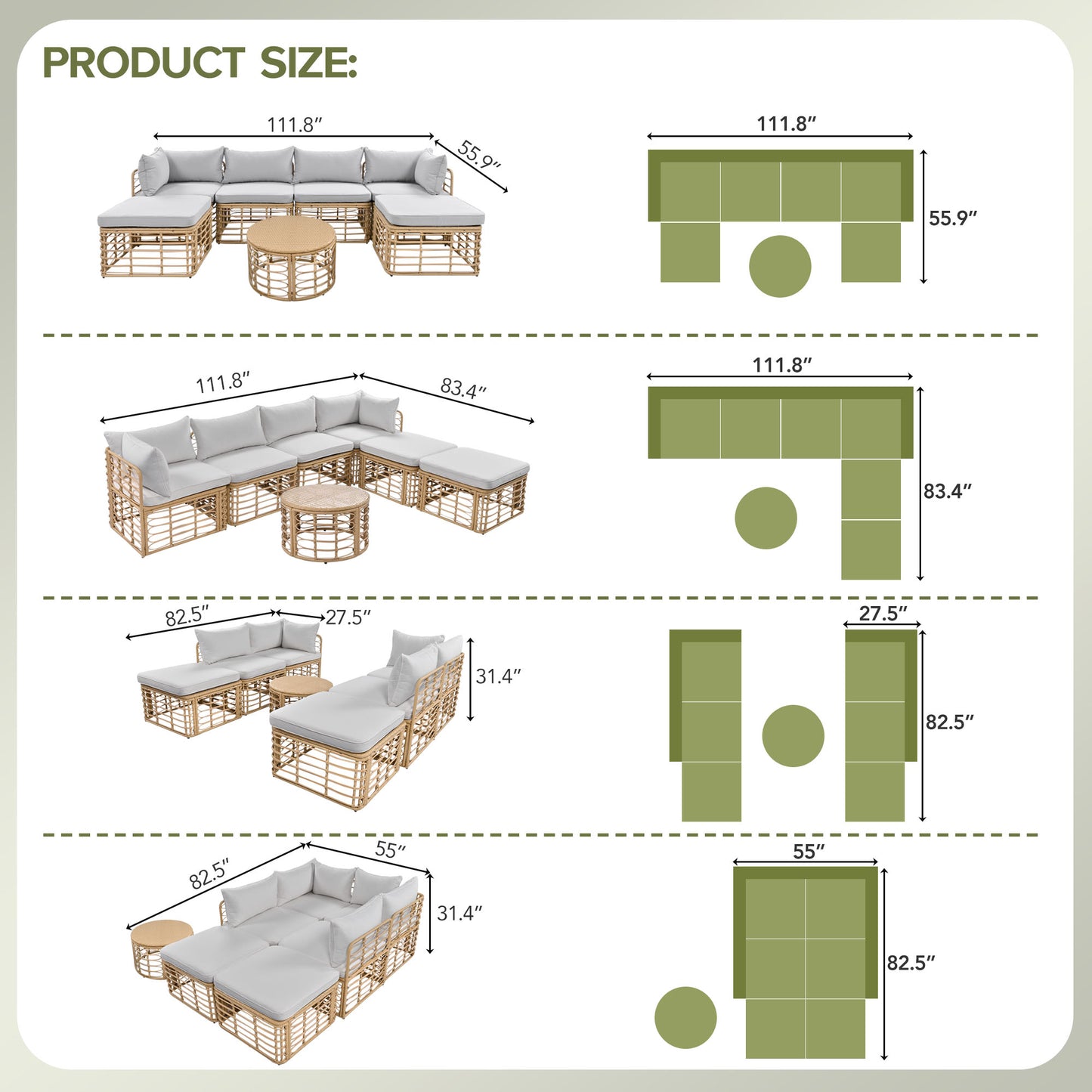 GO 7 Pieces Outdoor Patio Furniture, All-Weather Rattan Sectional Sofa Set with Thick Cushions and Pillows, Freely Combined Conversation Sets for Garden, Backyard, Balcony, Gray