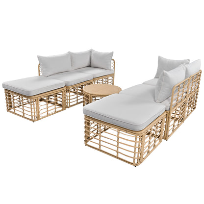 GO 7 Pieces Outdoor Patio Furniture, All-Weather Rattan Sectional Sofa Set with Thick Cushions and Pillows, Freely Combined Conversation Sets for Garden, Backyard, Balcony, Gray