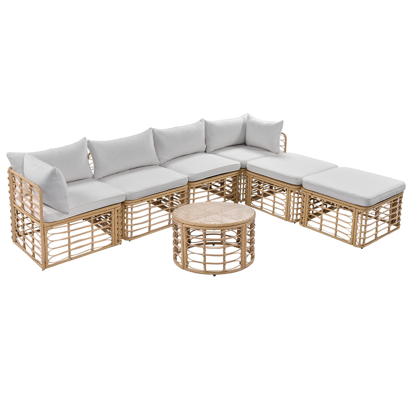 GO 7 Pieces Outdoor Patio Furniture, All-Weather Rattan Sectional Sofa Set with Thick Cushions and Pillows, Freely Combined Conversation Sets for Garden, Backyard, Balcony, Gray