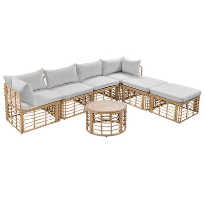 GO 7 Pieces Outdoor Patio Furniture, All-Weather Rattan Sectional Sofa Set with Thick Cushions and Pillows, Freely Combined Conversation Sets for Garden, Backyard, Balcony, Gray