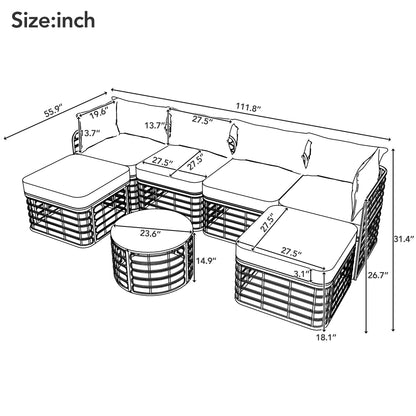 GO 7 Pieces Outdoor Patio Furniture, All-Weather Rattan Sectional Sofa Set with Thick Cushions and Pillows, Freely Combined Conversation Sets for Garden, Backyard, Balcony, Gray