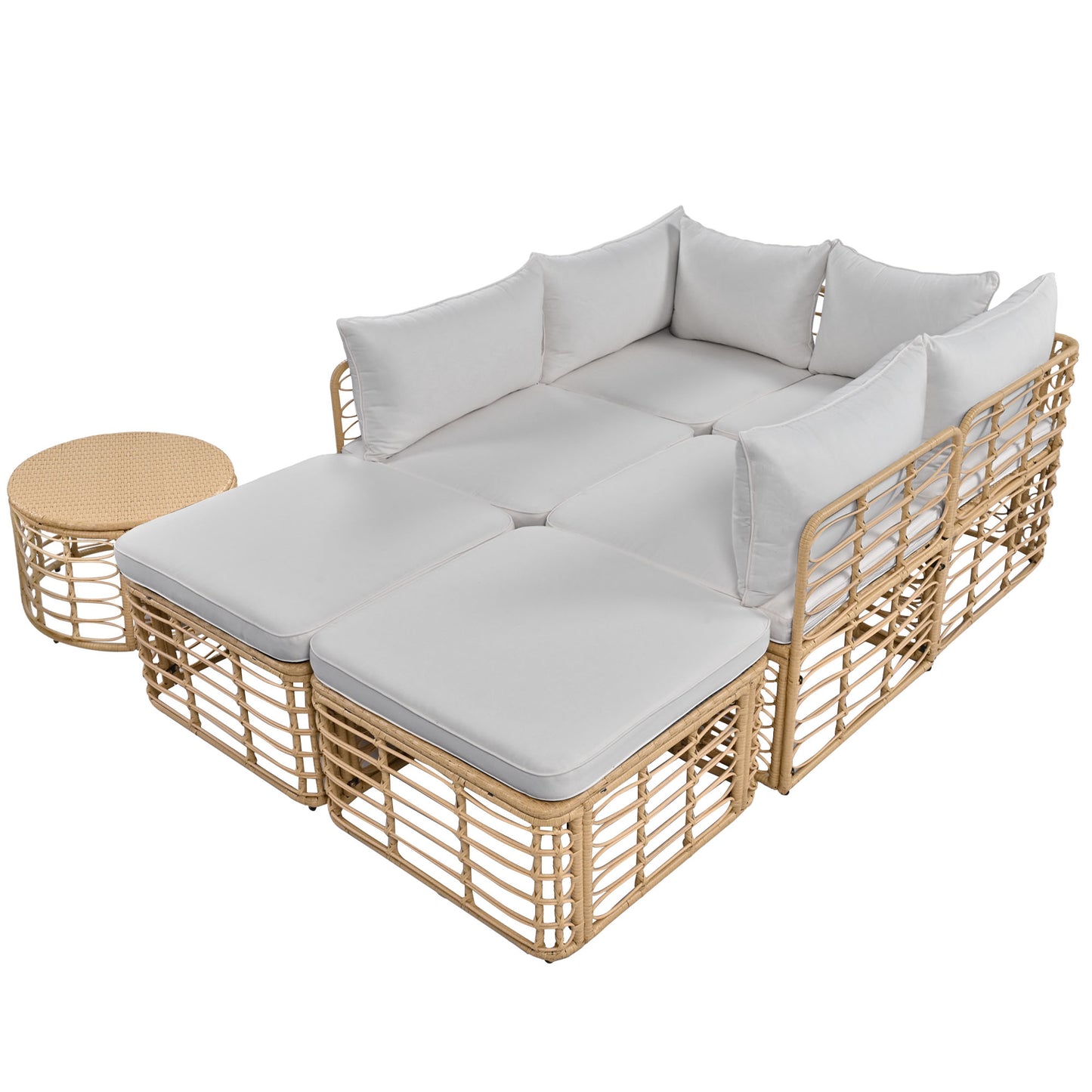 GO 7 Pieces Outdoor Patio Furniture, All-Weather Rattan Sectional Sofa Set with Thick Cushions and Pillows, Freely Combined Conversation Sets for Garden, Backyard, Balcony, Gray