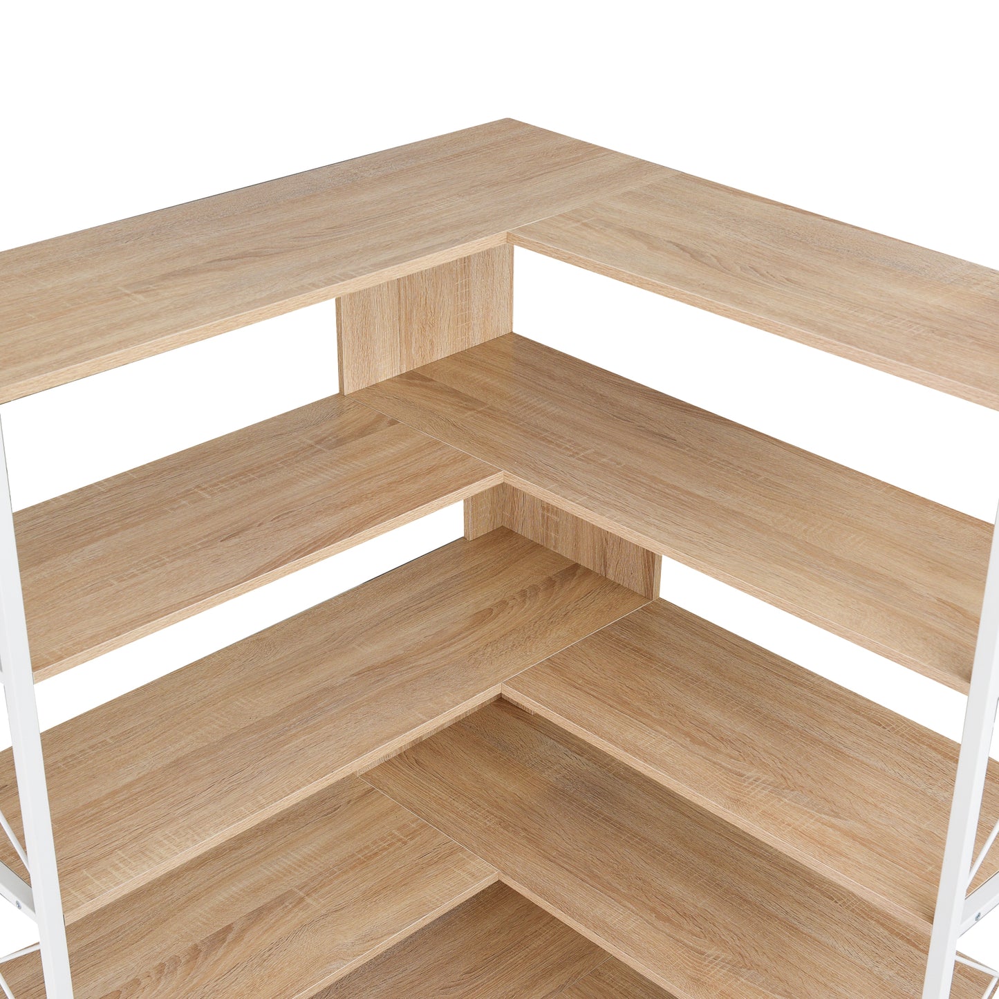 7-Tier Bookcase Home Office Bookshelf, L-Shaped Corner Bookcase with Metal Frame, Industrial Style Shelf with Open Storage, MDF Board