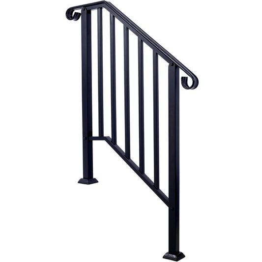 Handrails for Outdoor Steps, Fit 2 or 3 Steps Outdoor Stair Railing, Picket#2 Wrought Iron Handrail, Flexible Porch Railing, Black Transitional Handrails for Concrete Steps or Wooden Stairs
