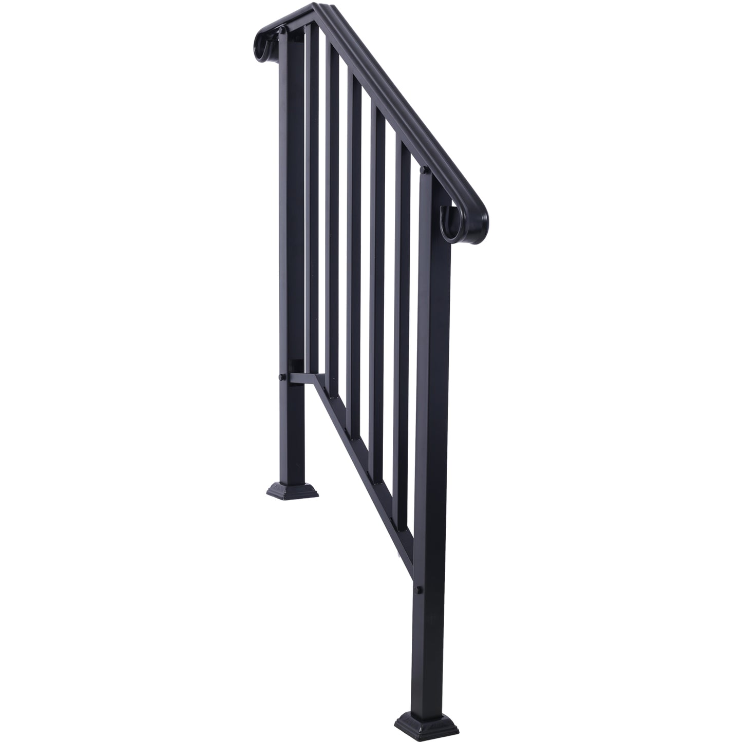 Handrails for Outdoor Steps, Fit 2 or 3 Steps Outdoor Stair Railing, Picket#2 Wrought Iron Handrail, Flexible Porch Railing, Black Transitional Handrails for Concrete Steps or Wooden Stairs