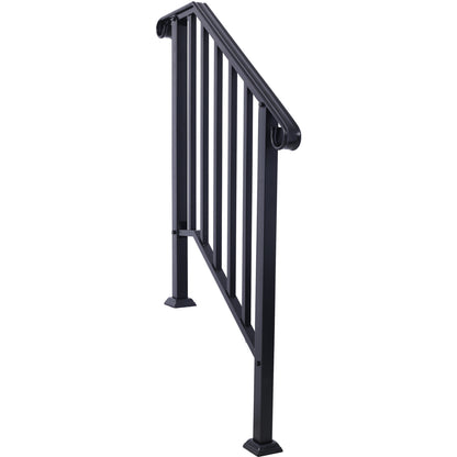 Handrails for Outdoor Steps, Fit 2 or 3 Steps Outdoor Stair Railing, Picket#2 Wrought Iron Handrail, Flexible Porch Railing, Black Transitional Handrails for Concrete Steps or Wooden Stairs