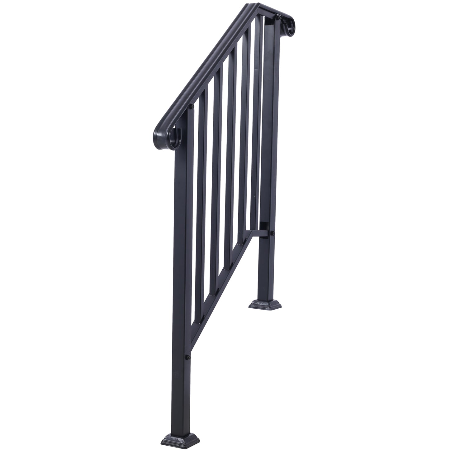 Handrails for Outdoor Steps, Fit 2 or 3 Steps Outdoor Stair Railing, Picket#2 Wrought Iron Handrail, Flexible Porch Railing, Black Transitional Handrails for Concrete Steps or Wooden Stairs