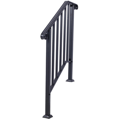Handrails for Outdoor Steps, Fit 2 or 3 Steps Outdoor Stair Railing, Picket#2 Wrought Iron Handrail, Flexible Porch Railing, Black Transitional Handrails for Concrete Steps or Wooden Stairs
