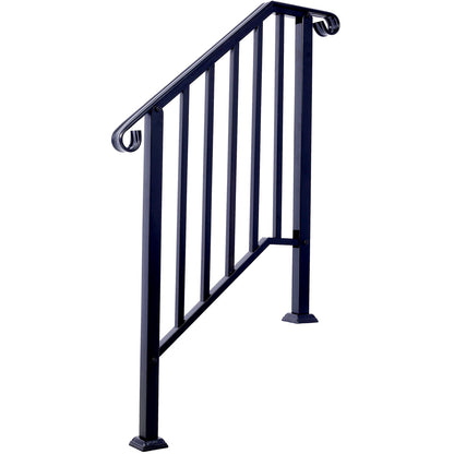 Handrails for Outdoor Steps, Fit 2 or 3 Steps Outdoor Stair Railing, Picket#2 Wrought Iron Handrail, Flexible Porch Railing, Black Transitional Handrails for Concrete Steps or Wooden Stairs