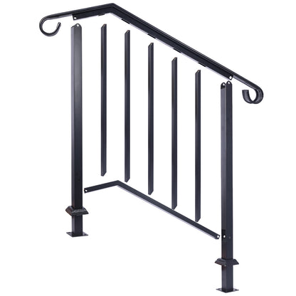 Handrails for Outdoor Steps, Fit 2 or 3 Steps Outdoor Stair Railing, Picket#2 Wrought Iron Handrail, Flexible Porch Railing, Black Transitional Handrails for Concrete Steps or Wooden Stairs