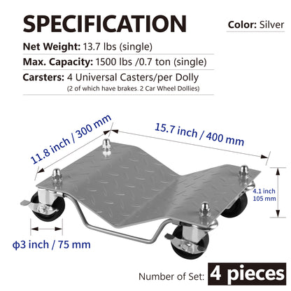 Tire Car Wheel Dolly Dollies Skate Auto Repair Slide Capacity 4Pcs /6000lbs