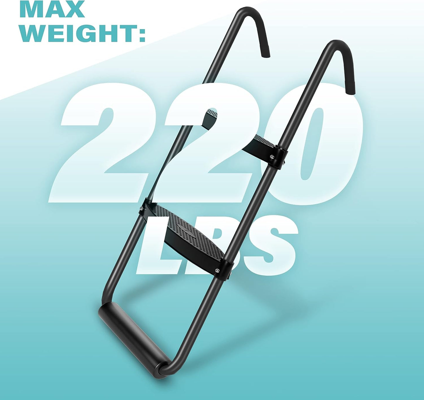 Simple Deluxe Trampoline Ladder with Horizontal Wide Steps Skid-Proof Steps Simple Deluxe 12FT 14FT Trampoline Stairs Accessories, Universal Hook UV Treated Steel 220 lbs, Trampoline Parts Black