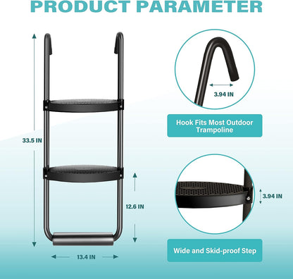 Simple Deluxe Trampoline Ladder with Horizontal Wide Steps Skid-Proof Steps Simple Deluxe 12FT 14FT Trampoline Stairs Accessories, Universal Hook UV Treated Steel 220 lbs, Trampoline Parts Black