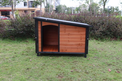 46"Dog House Outdoor & Indoor Wooden Dog Kennel for Winter with Raised Feet Weatherproof for Large Dogs(Gold red and black)PVC waterproof roof(L)