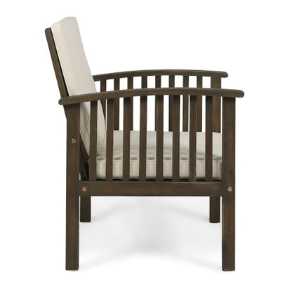 Patio Set Outdoor Acacia Wood Furniture Sets-Modern Club Chair Conversation Sets with Foldable End Table for Garden, Patio & Deck (Grey Finish+Cream)