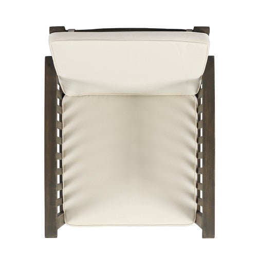 Patio Set Outdoor Acacia Wood Furniture Sets-Modern Club Chair Conversation Sets with Foldable End Table for Garden, Patio & Deck (Grey Finish+Cream)