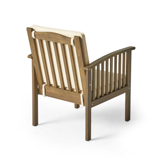 Patio Set Outdoor Acacia Wood Furniture Sets-Modern Club Chair Conversation Sets with Foldable End Table for Garden, Patio & Deck (Grey Finish+Cream)