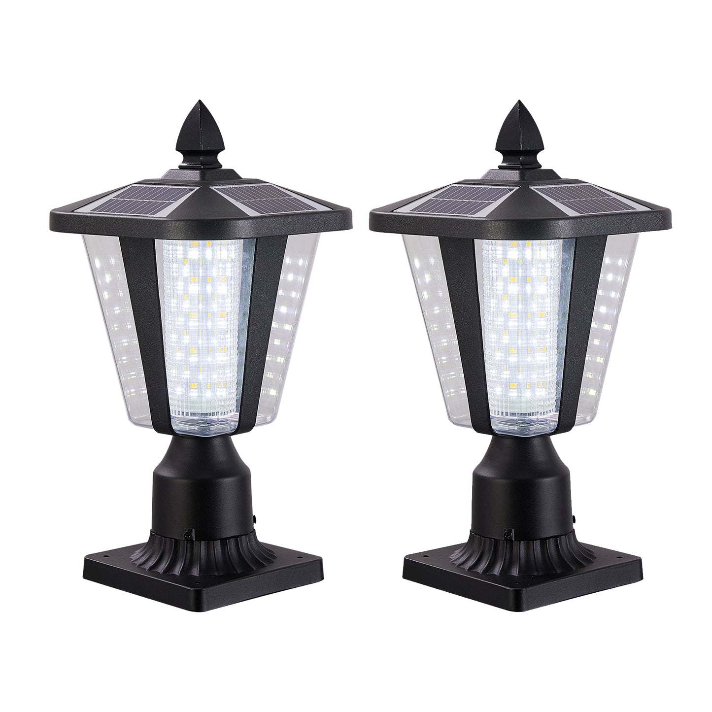 15"(H) Solar Powered Outdoor Lantern, Modern Garden Light with LED for Pathways, Yards, and Driveways (2-Pack)