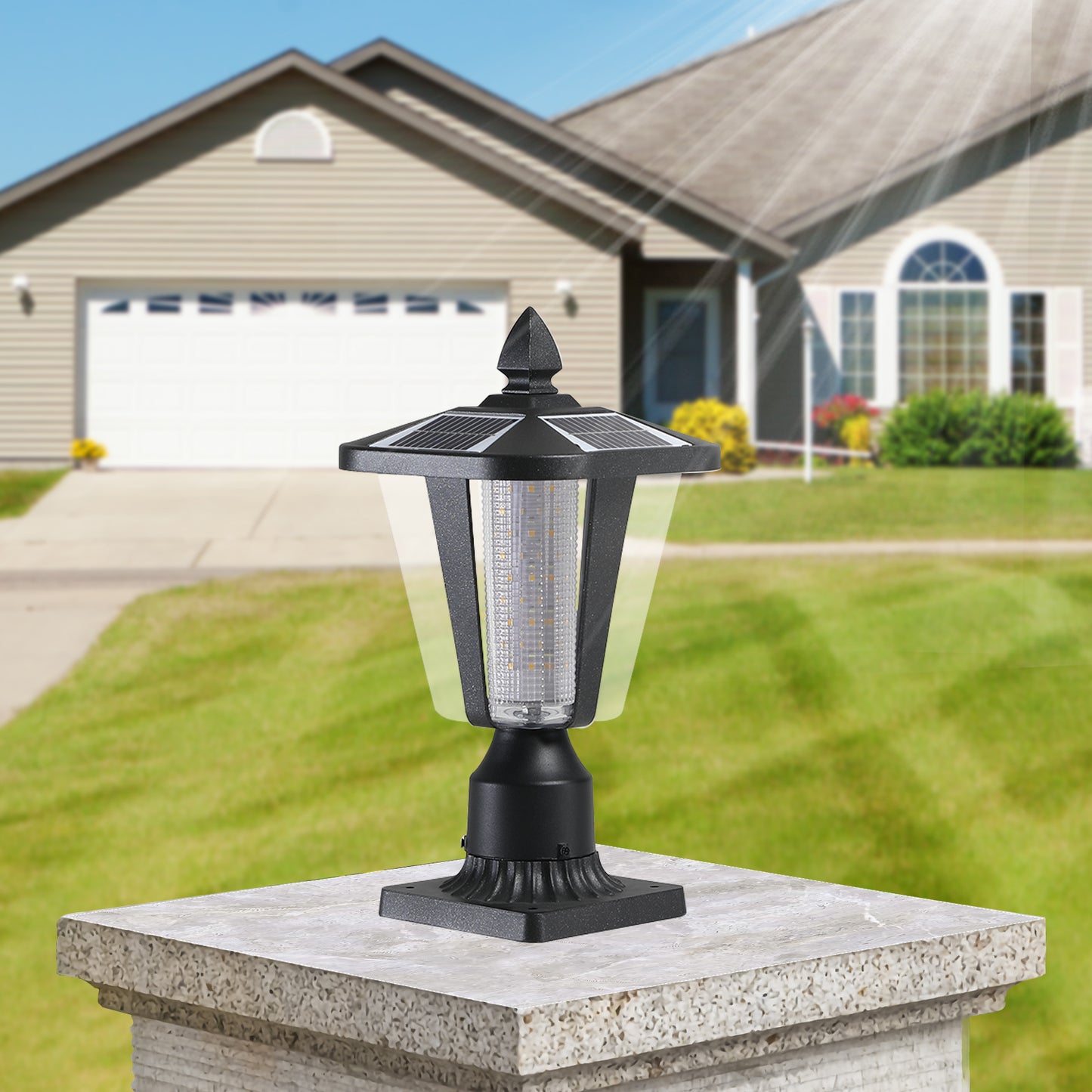 15"(H) Solar Powered Outdoor Lantern, Modern Garden Light with LED for Pathways, Yards, and Driveways (2-Pack)