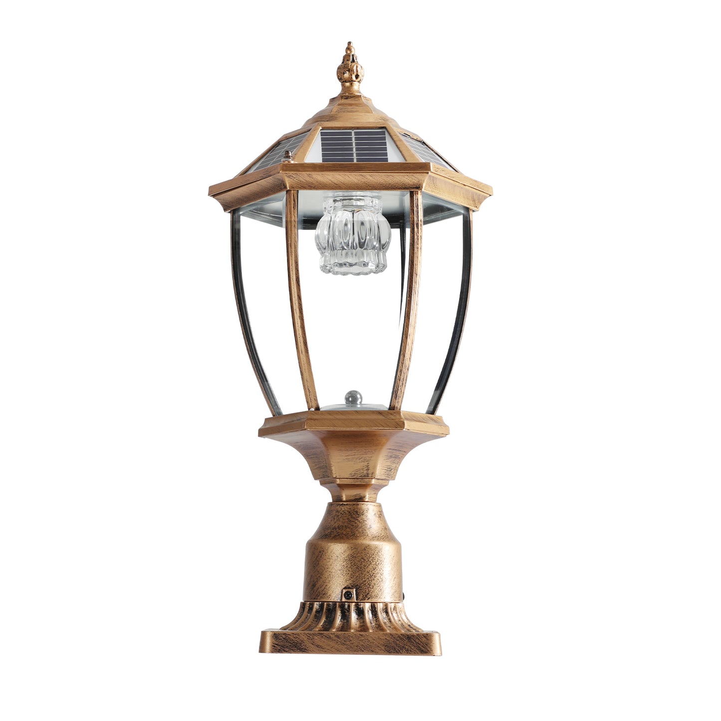 20"(H) Golden Solar Powered LED Outdoor Lantern, Vintage Garden Light with Elegant Glass Design for Pathways, Yards, and Patios (1-Pack)