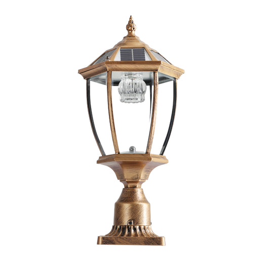 20"(H) Golden Solar Powered LED Outdoor Lantern, Vintage Garden Light with Elegant Glass Design for Pathways, Yards, and Patios (1-Pack)