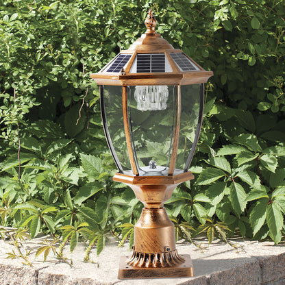 20"(H) Golden Solar Powered LED Outdoor Lantern, Vintage Garden Light with Elegant Glass Design for Pathways, Yards, and Patios (1-Pack)