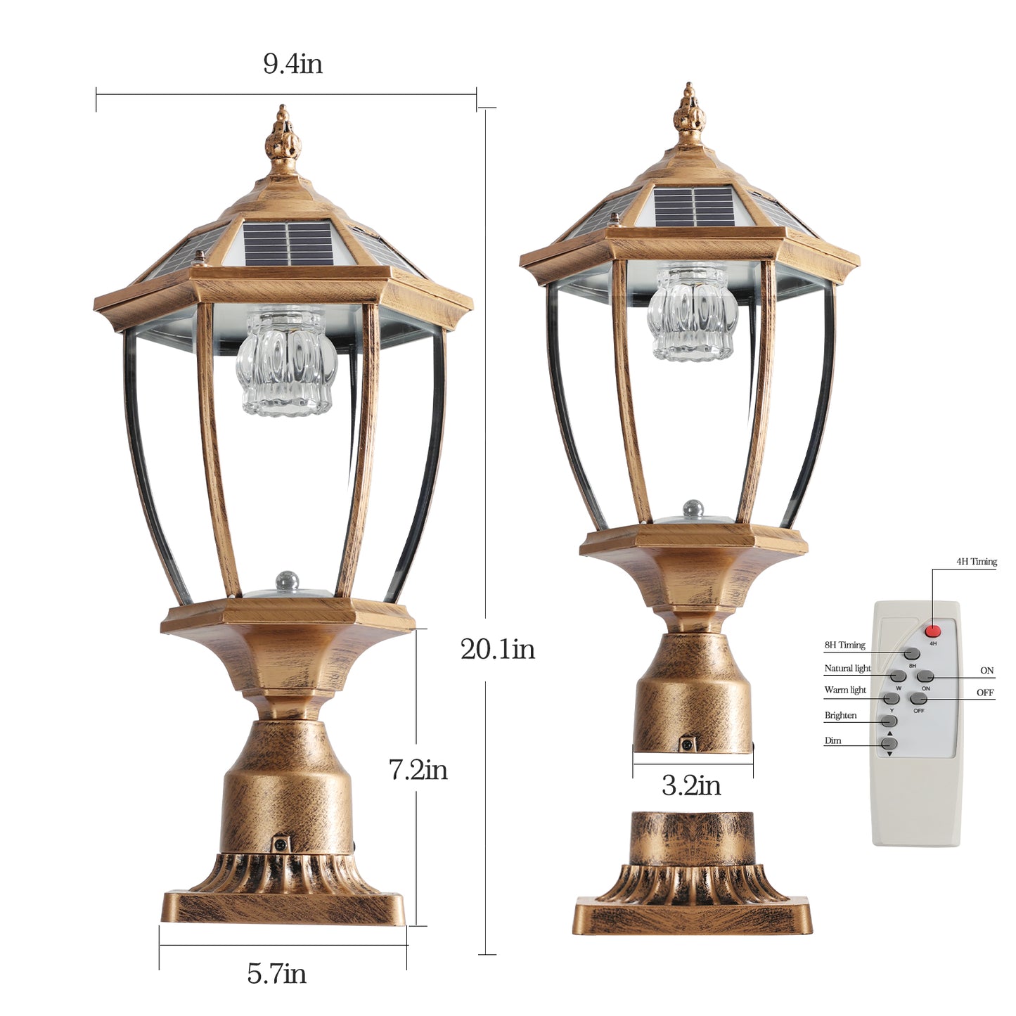20"(H) Golden Solar Powered LED Outdoor Lantern, Vintage Garden Light with Elegant Glass Design for Pathways, Yards, and Patios (1-Pack)