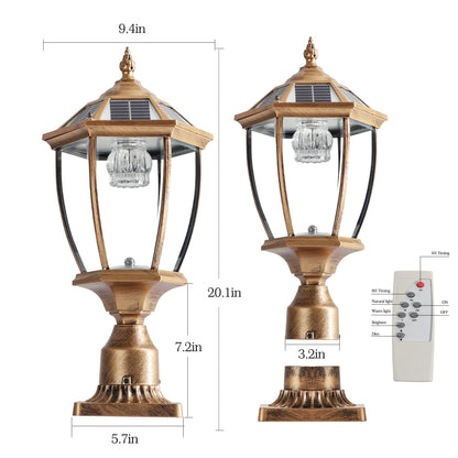 20"(H) Golden Solar Powered LED Outdoor Lantern, Vintage Garden Light with Elegant Glass Design for Pathways, Yards, and Patios (1-Pack)