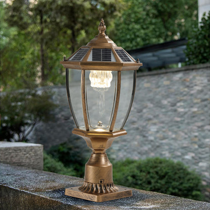 20"(H) Golden Solar Powered LED Outdoor Lantern, Vintage Garden Light with Elegant Glass Design for Pathways, Yards, and Patios (1-Pack)