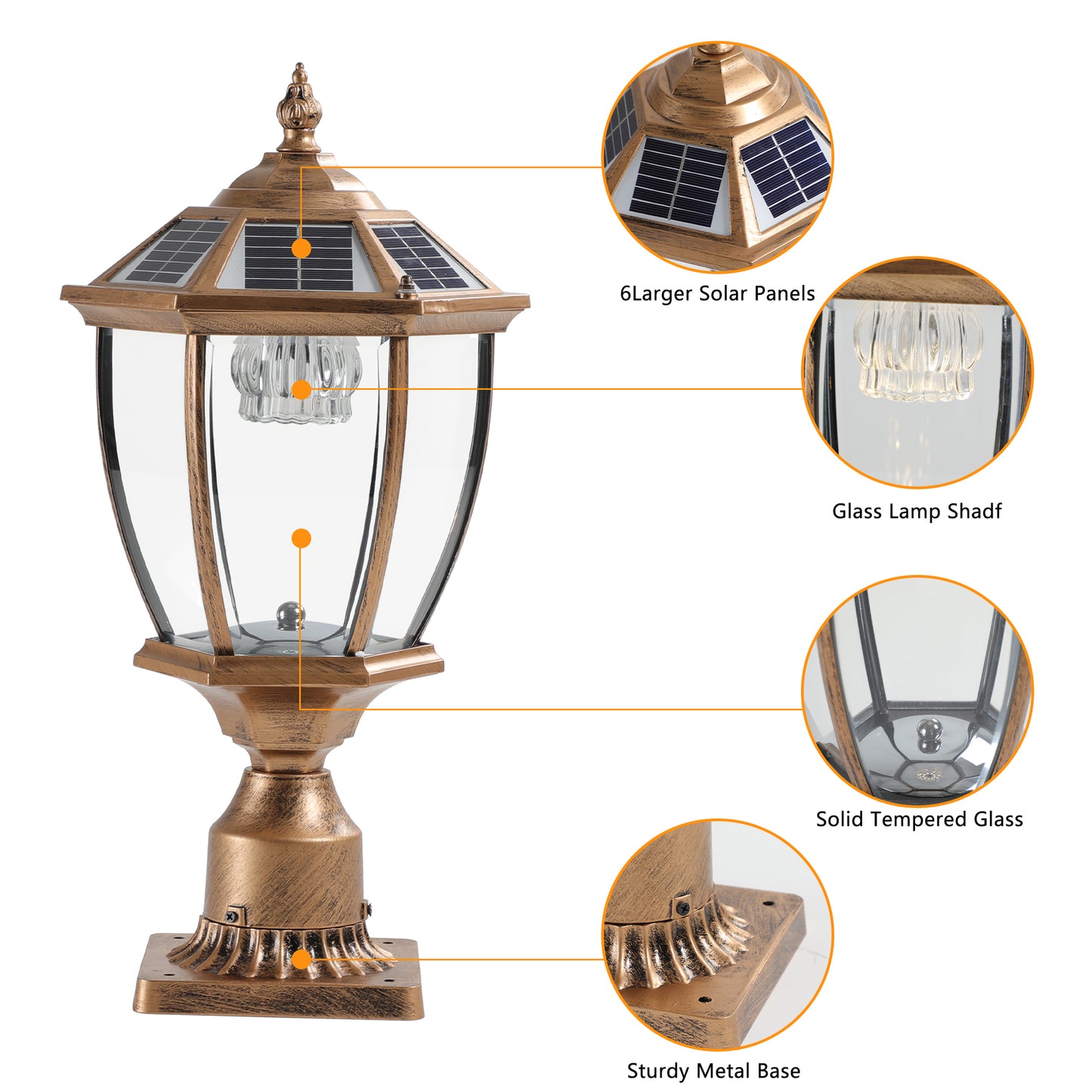 20"(H) Golden Solar Powered LED Outdoor Lantern, Vintage Garden Light with Elegant Glass Design for Pathways, Yards, and Patios (1-Pack)