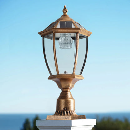 20"(H) Golden Solar Powered LED Outdoor Lantern, Vintage Garden Light with Elegant Glass Design for Pathways, Yards, and Patios (1-Pack)